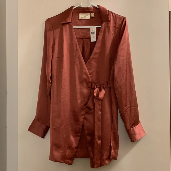 MOULINETTE‎ SOEURS by ANTHROPOLOGIE Satin Wrap Blouse in Peach Peche - Picture 6 of 14